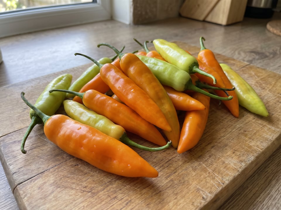 Freshly picked Aji Amarillo peppers