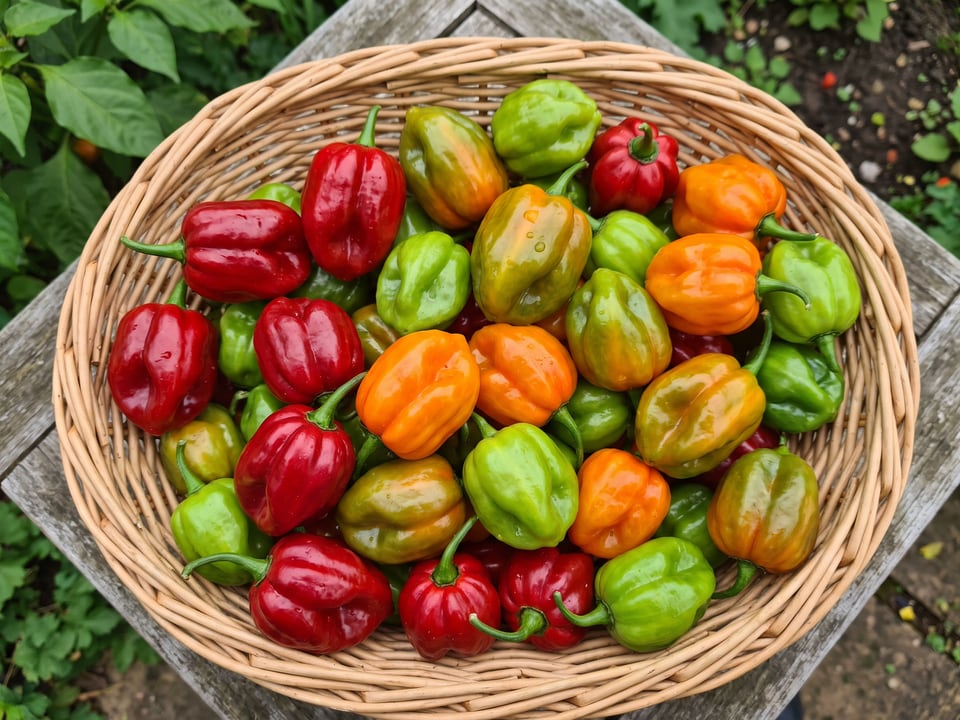 Freshly picked Aji Dulce peppers