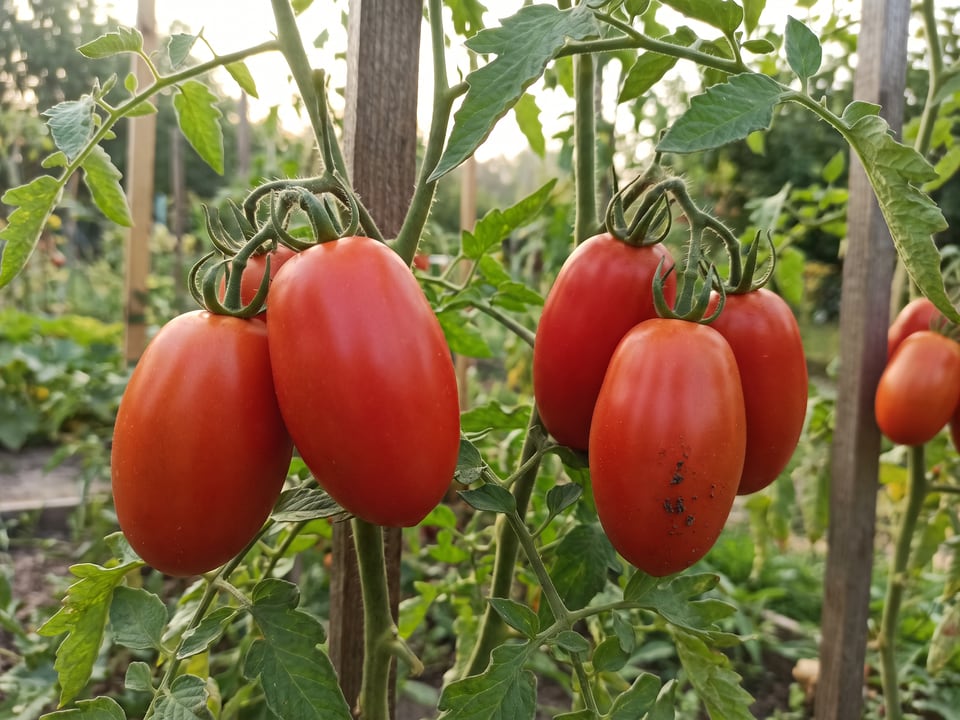 A truss of Amish Paste tomatoes