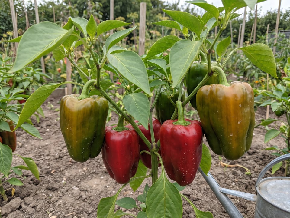 Big Bertha pepper plant with ripe pods