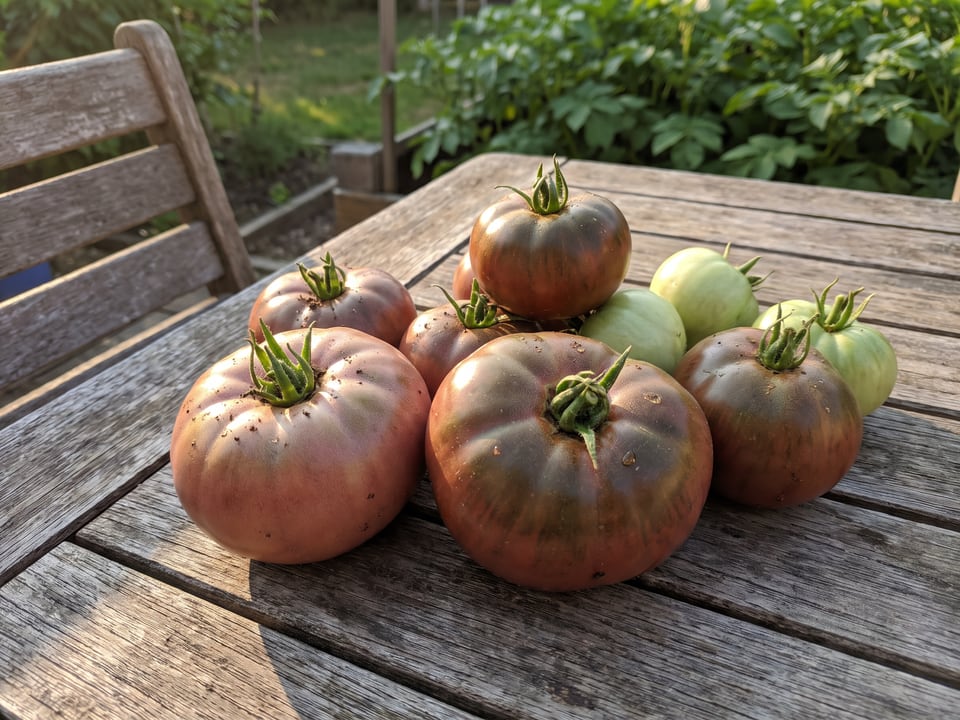 Freshly picked Black Sea Man tomatoes