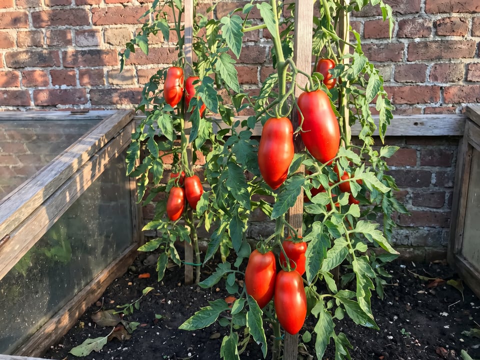 Blue Beech tomatoes ripening on the vine under cover