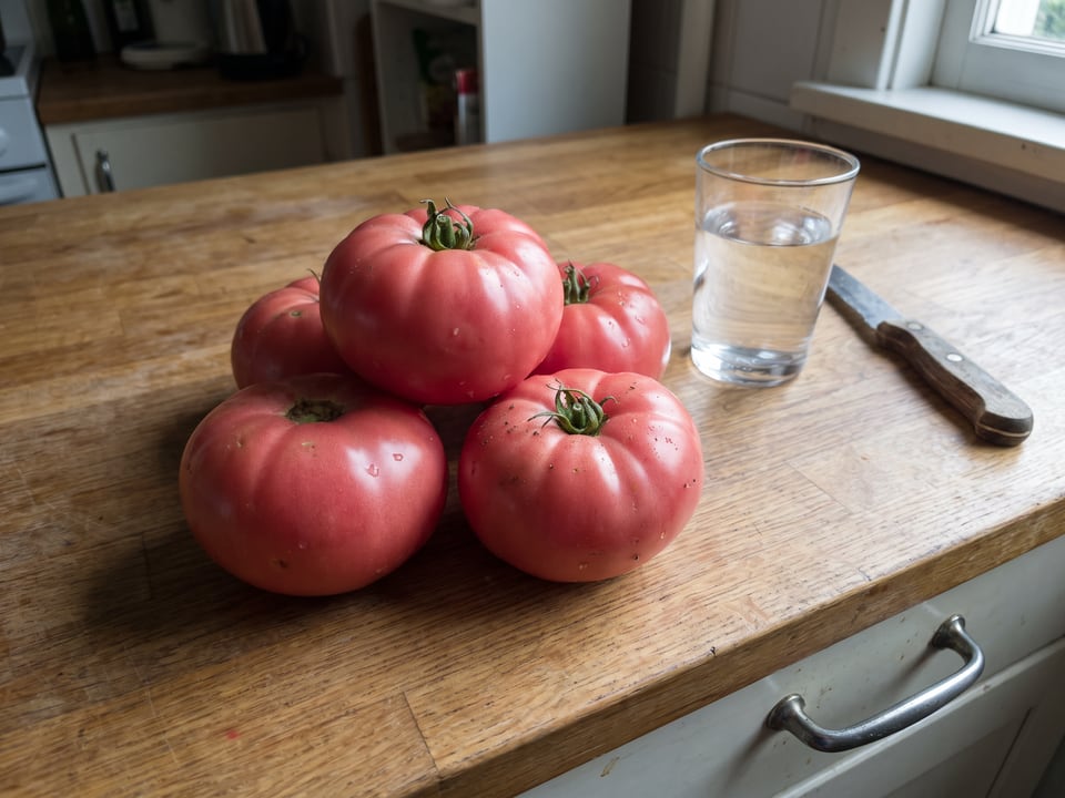 Freshly picked Brandywine tomatoes
