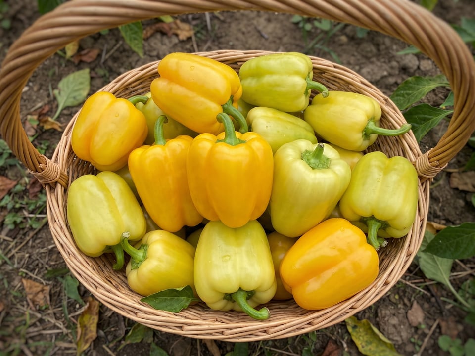 Freshly picked Canary Bell peppers