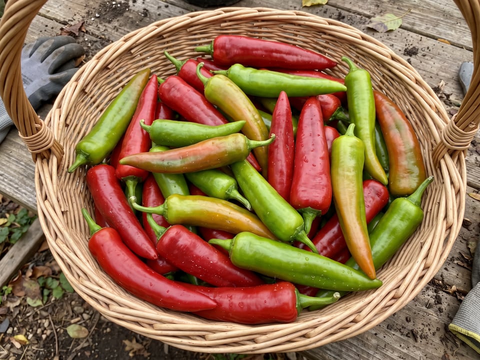 Freshly picked Carmen peppers