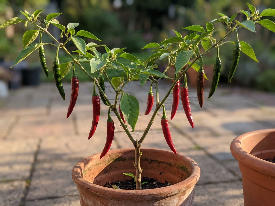 Cayenne Long Slim pepper plant with ripe pods