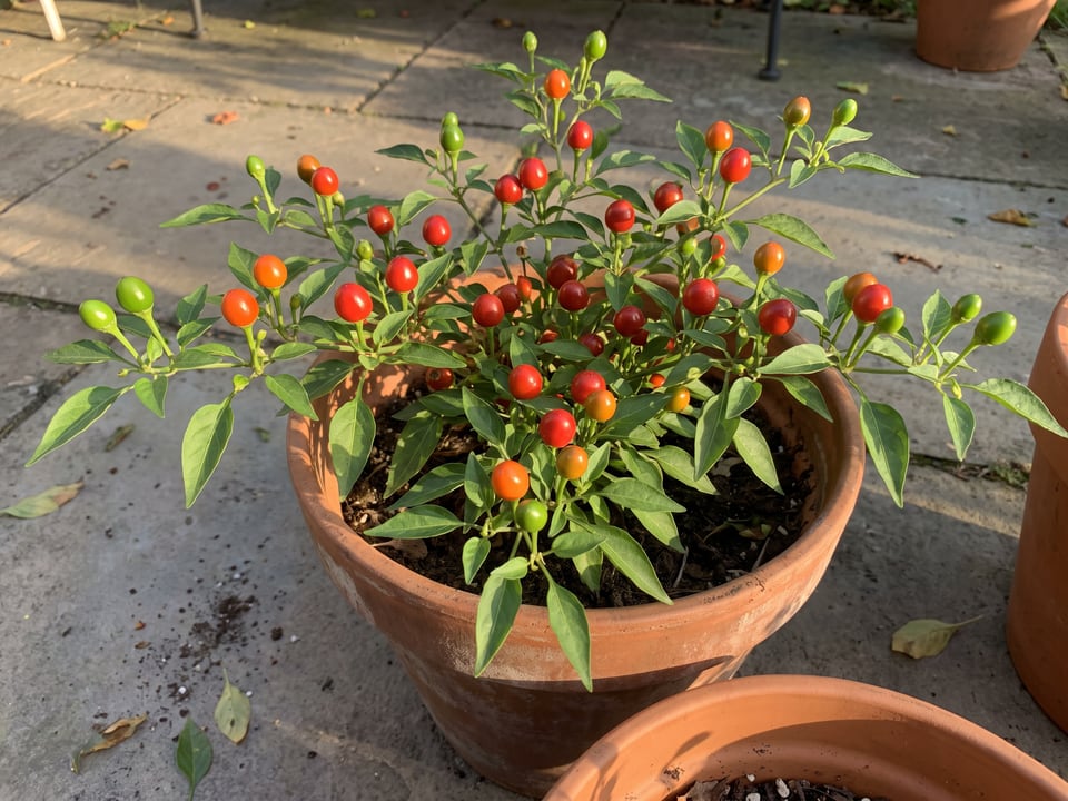 Chiltepin pepper plant with ripe pods