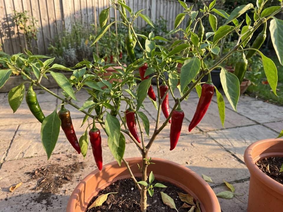 Chimayo pepper plant with ripe pods