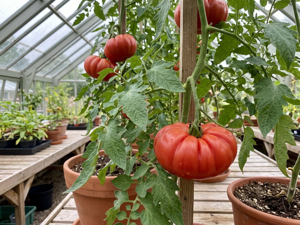 Costoluto Fiorentino tomatoes ripening on the vine under cover