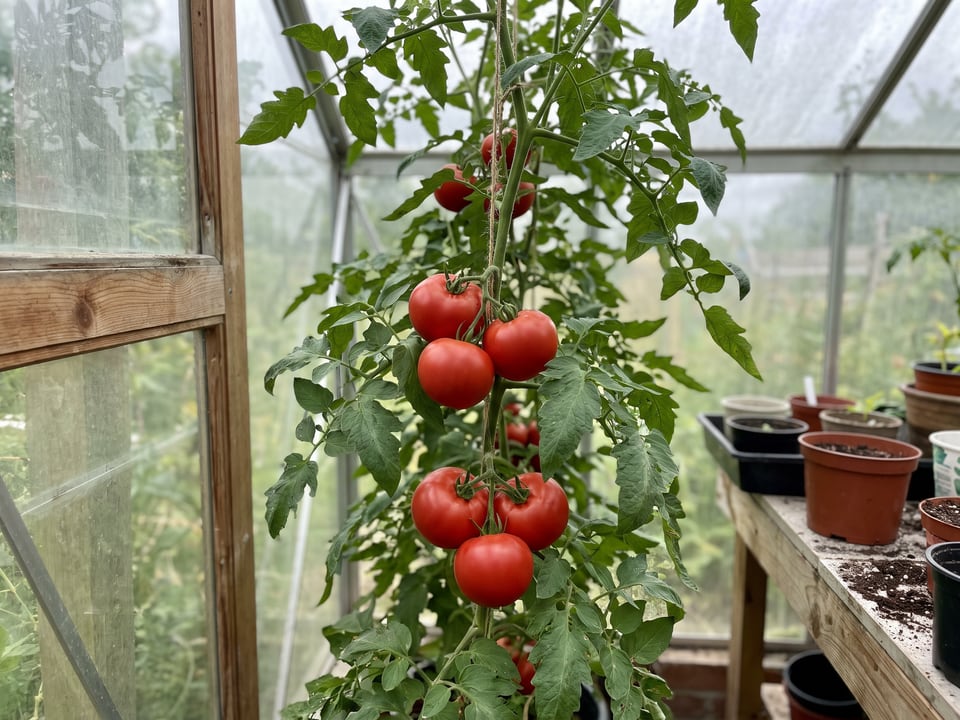 Early Girl tomatoes ripening on the vine under cover