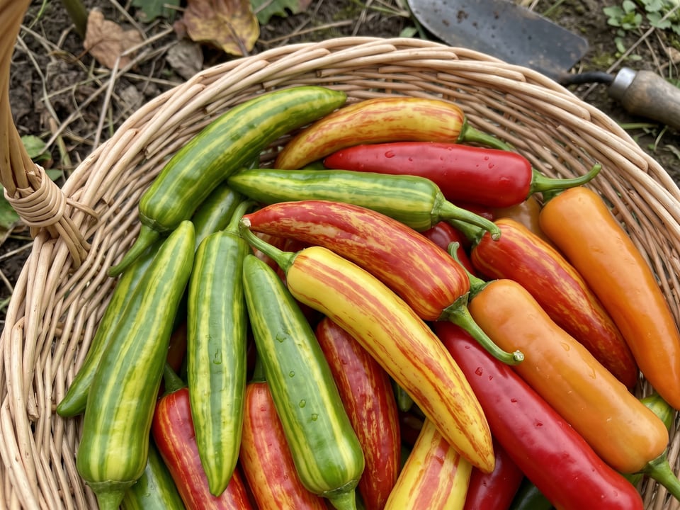 Freshly picked Fish peppers