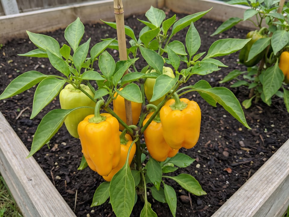 Flavorburst pepper plant with ripe pods