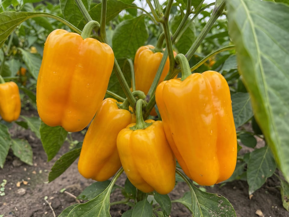 Ripe Flavorburst pepper pods on the plant