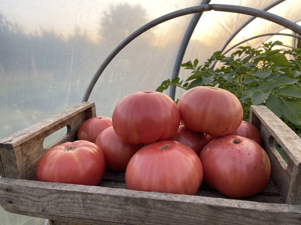Freshly picked German Pink tomatoes