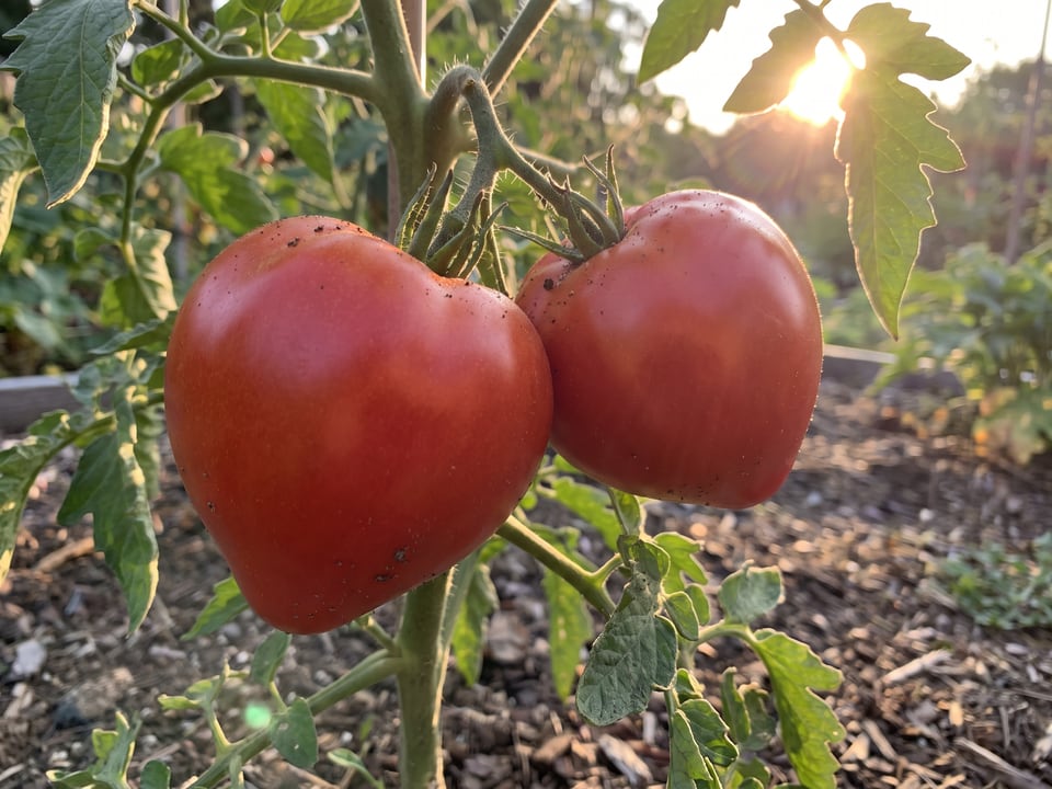 A truss of German Red Strawberry tomatoes