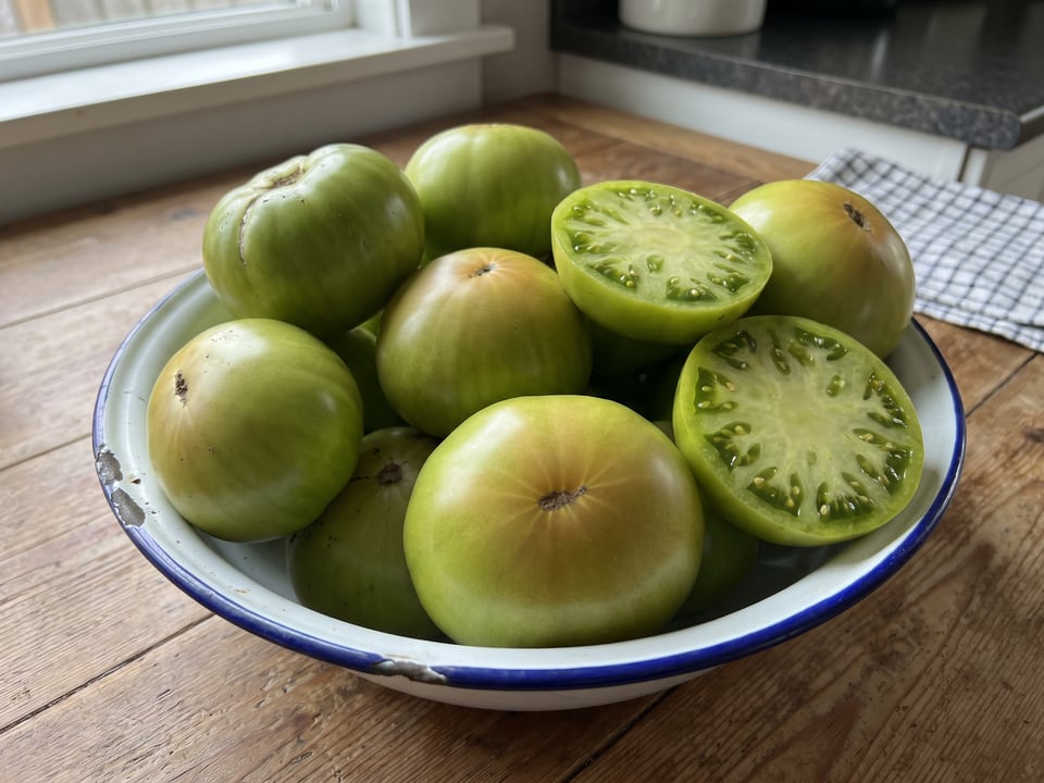 Freshly picked Green Giant tomatoes