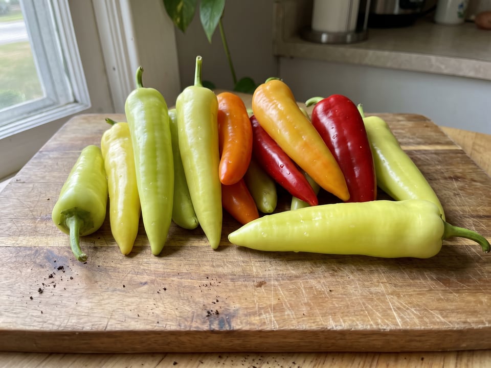 Freshly picked Hungarian Yellow Wax peppers
