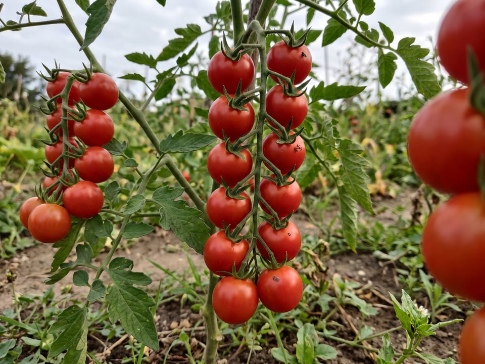 A truss of Husky Cherry Red tomatoes