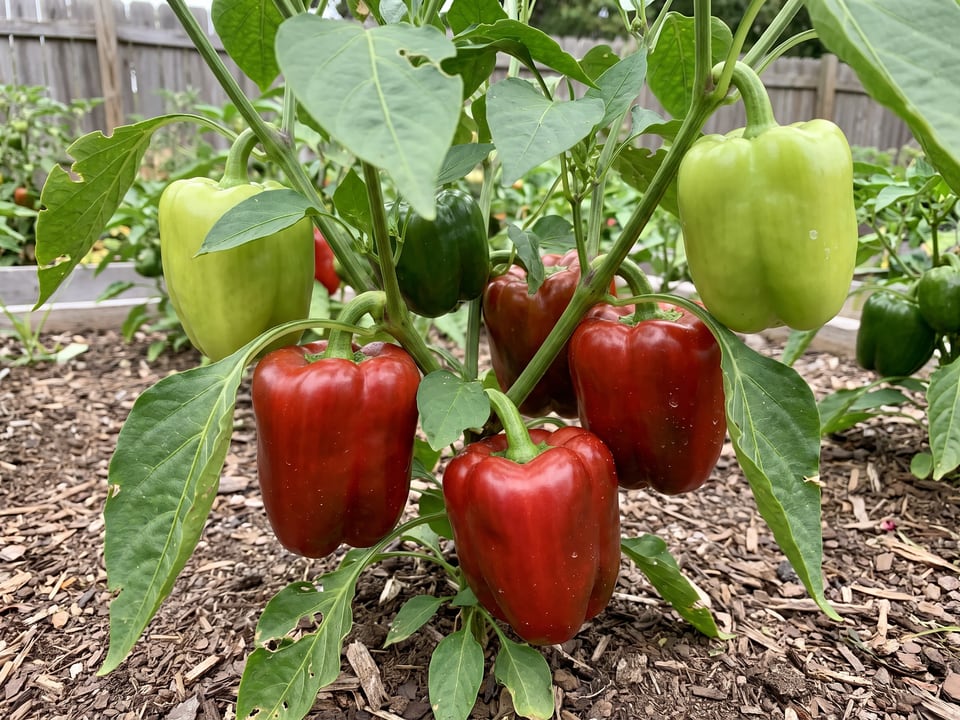 Ripe King of the North pepper pods on the plant