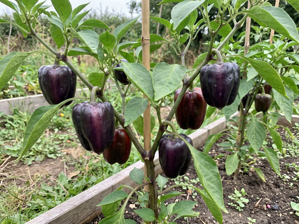 Lilac Bell pepper plant with ripe pods