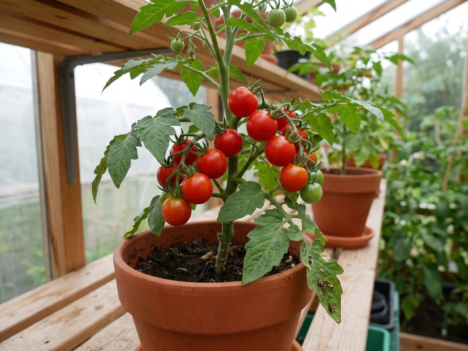 Little Bing tomatoes ripening on the vine under cover