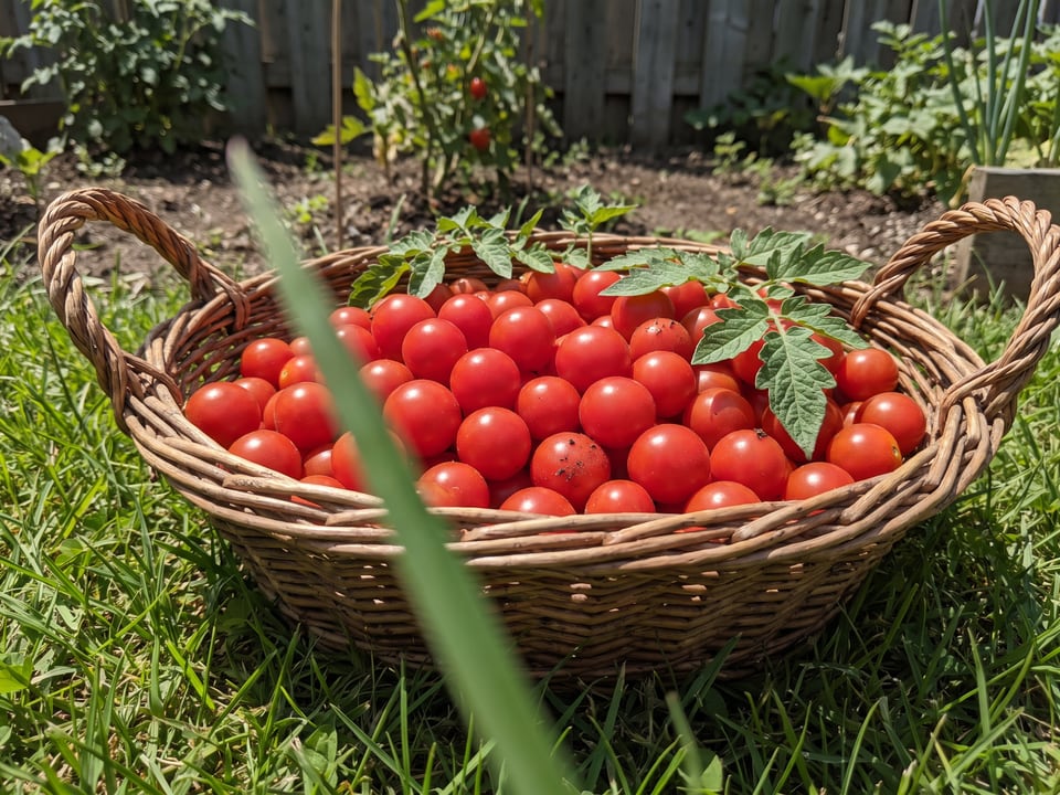 Freshly picked Micro Tom tomatoes