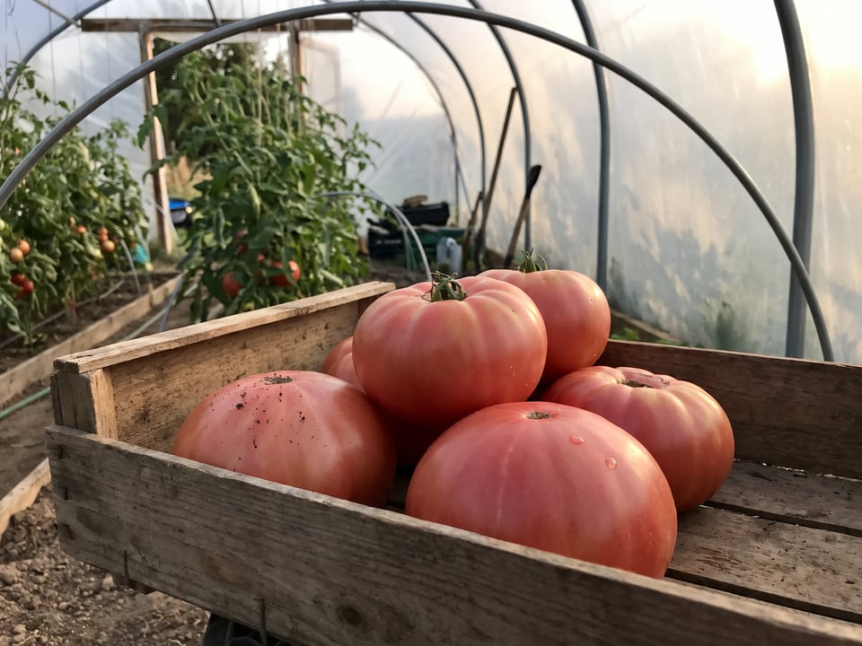 Freshly picked Mortgage Lifter tomatoes