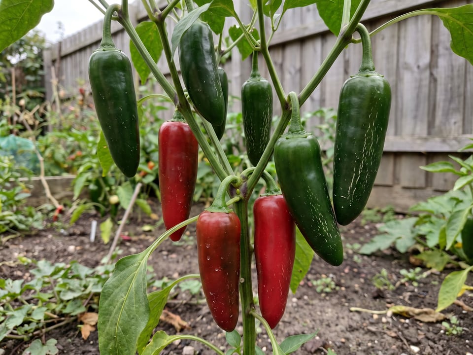 Ripe Mucho Nacho pepper pods on the plant