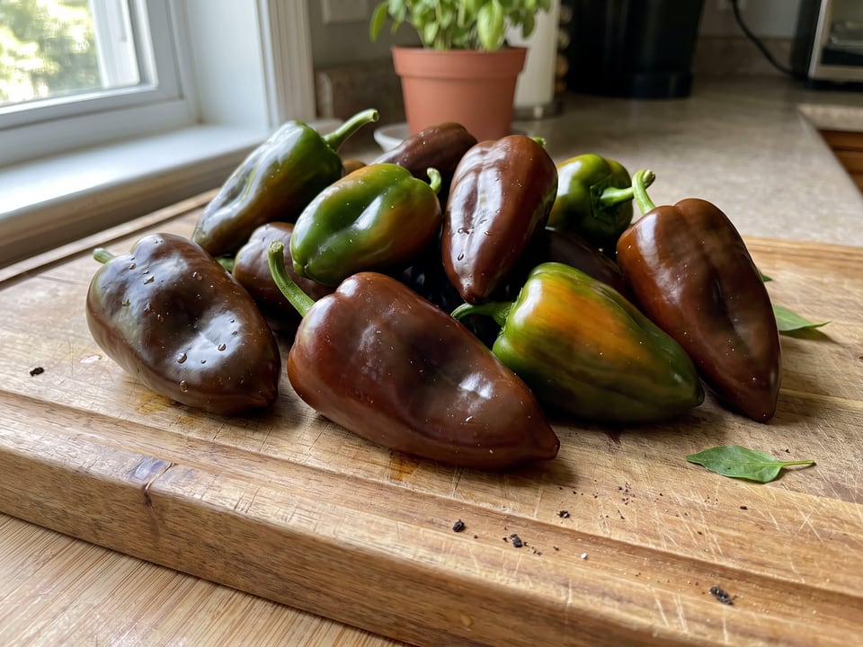 Freshly picked Mulato Isleño peppers