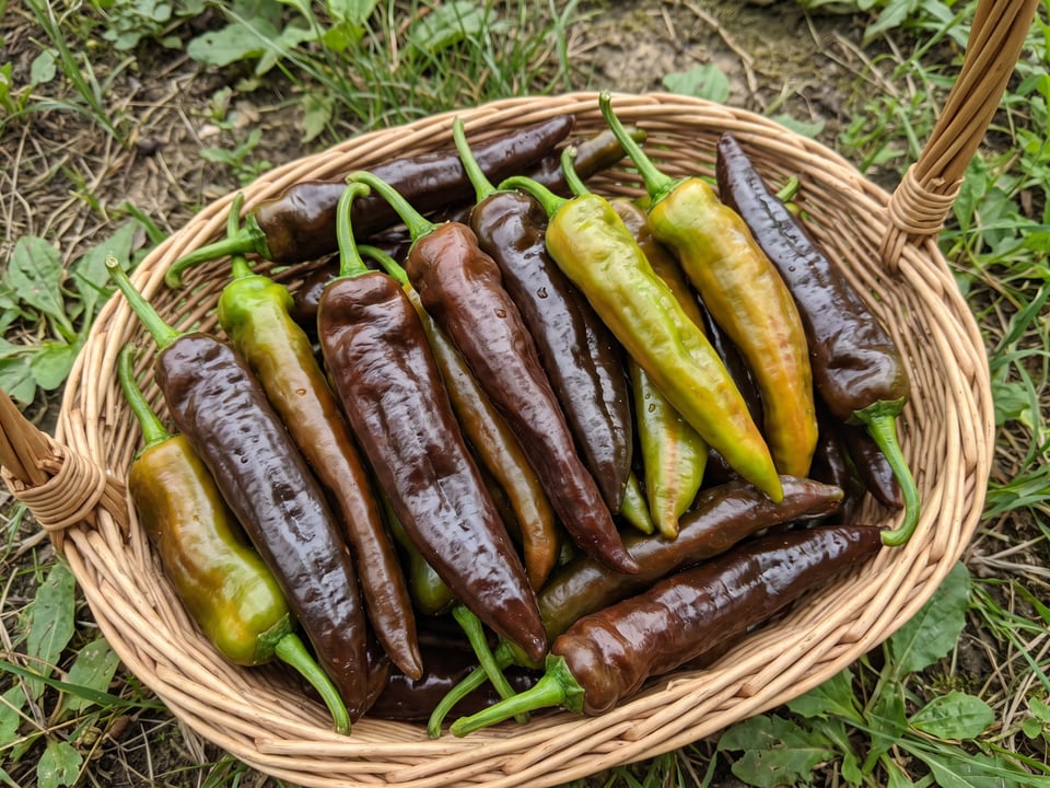 Freshly picked Pasilla Bajio peppers