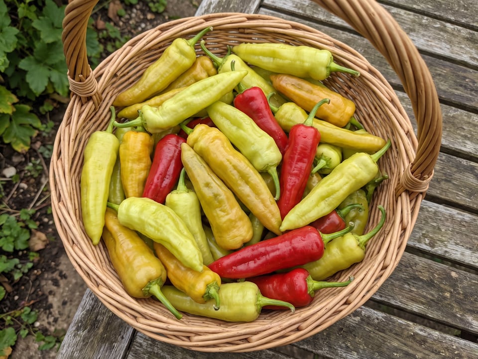 Freshly picked Pepperoncini peppers