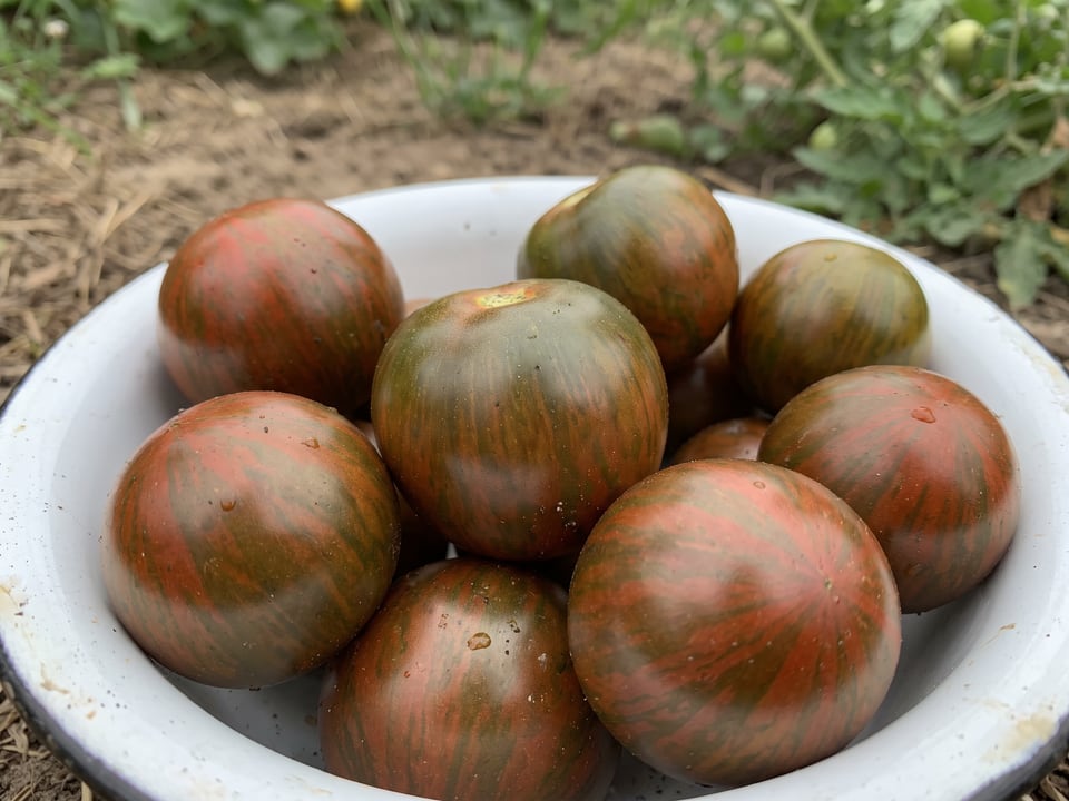Freshly picked Pink Boar tomatoes