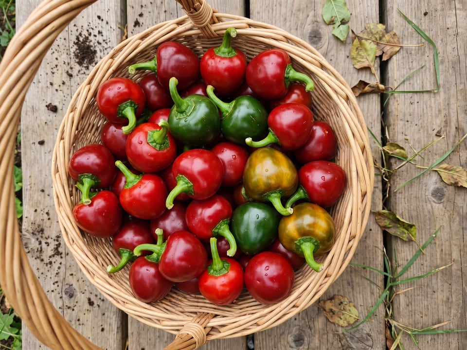 Freshly picked Red Cherry Sweet peppers
