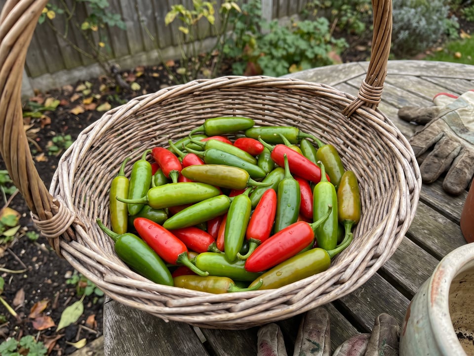 Freshly picked Serrano Tampiqueño peppers