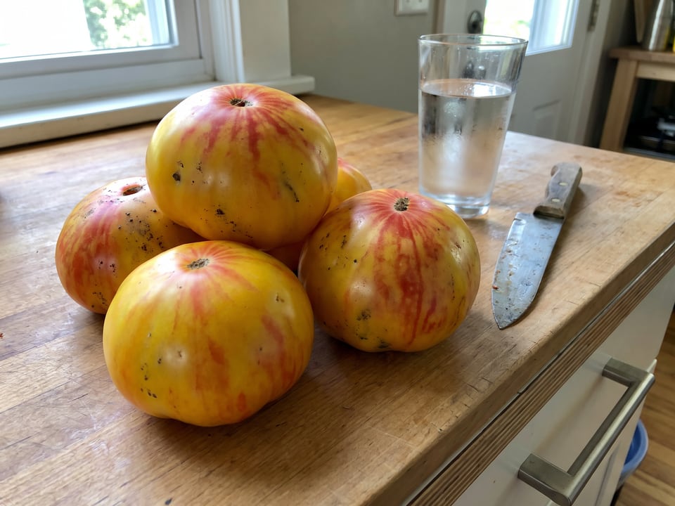 Freshly picked Striped German tomatoes