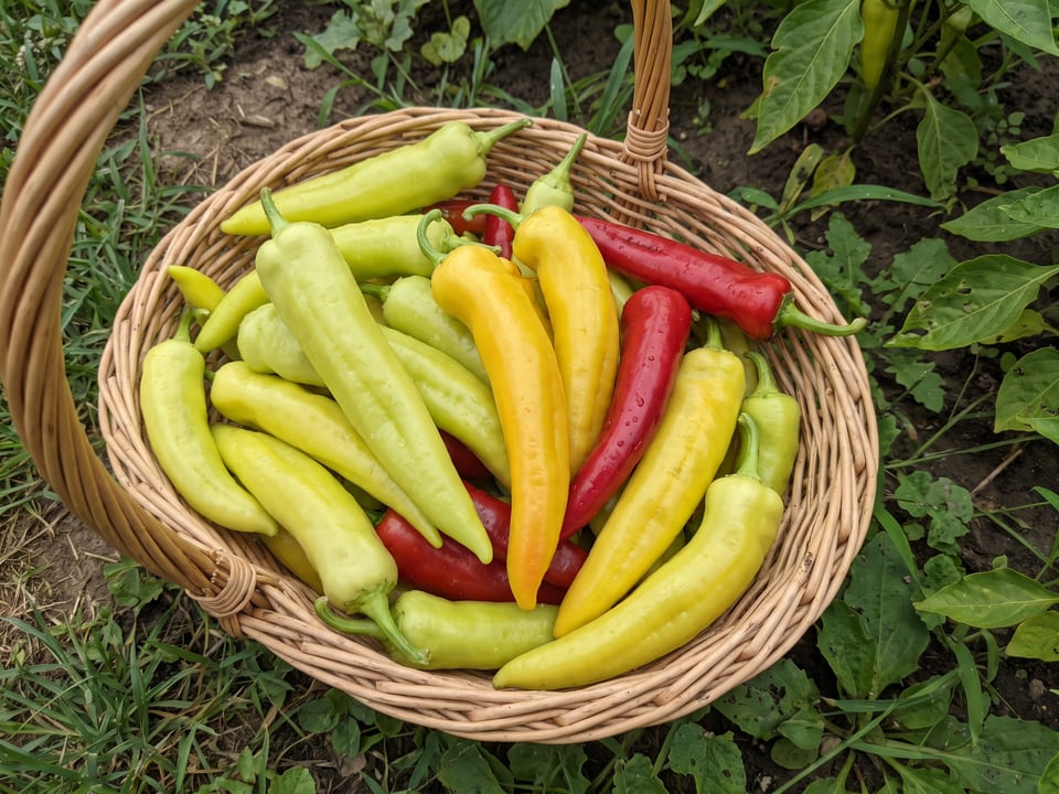 Freshly picked Sweet Banana peppers