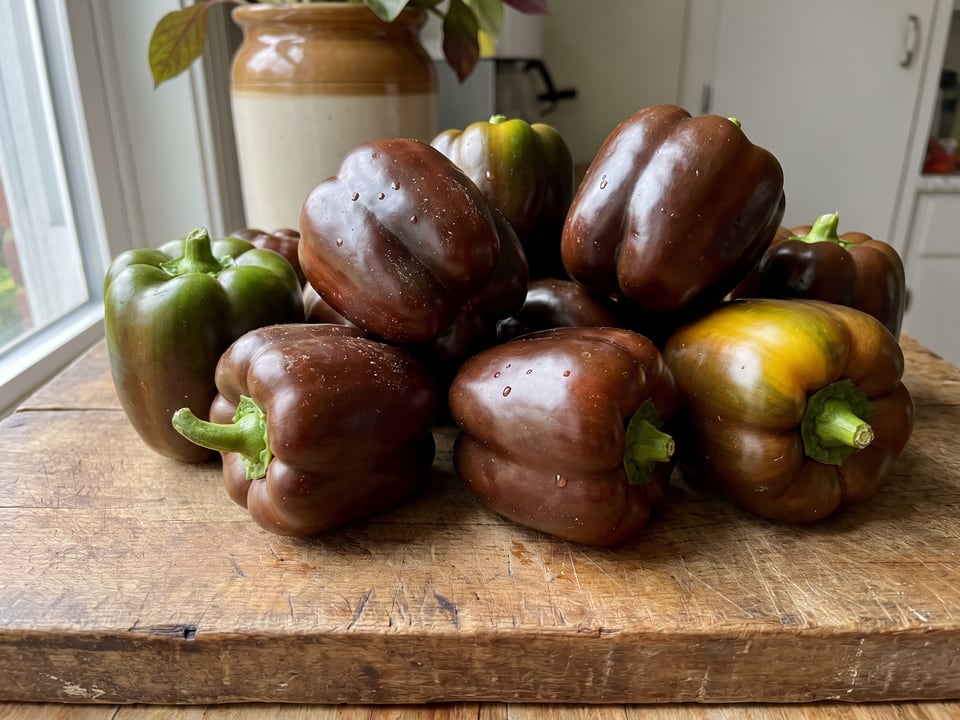 Freshly picked Sweet Chocolate peppers