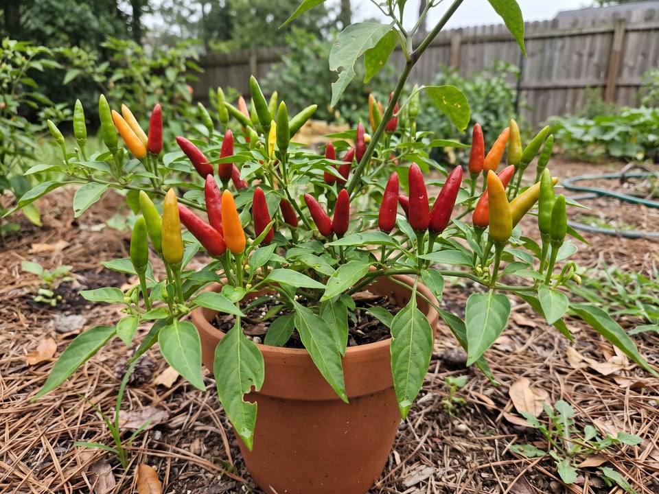 Ripe Tabasco pepper pods on the plant