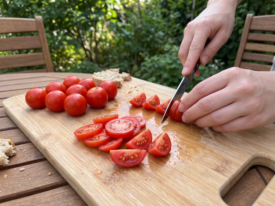 Totem tomato sliced in the kitchen
