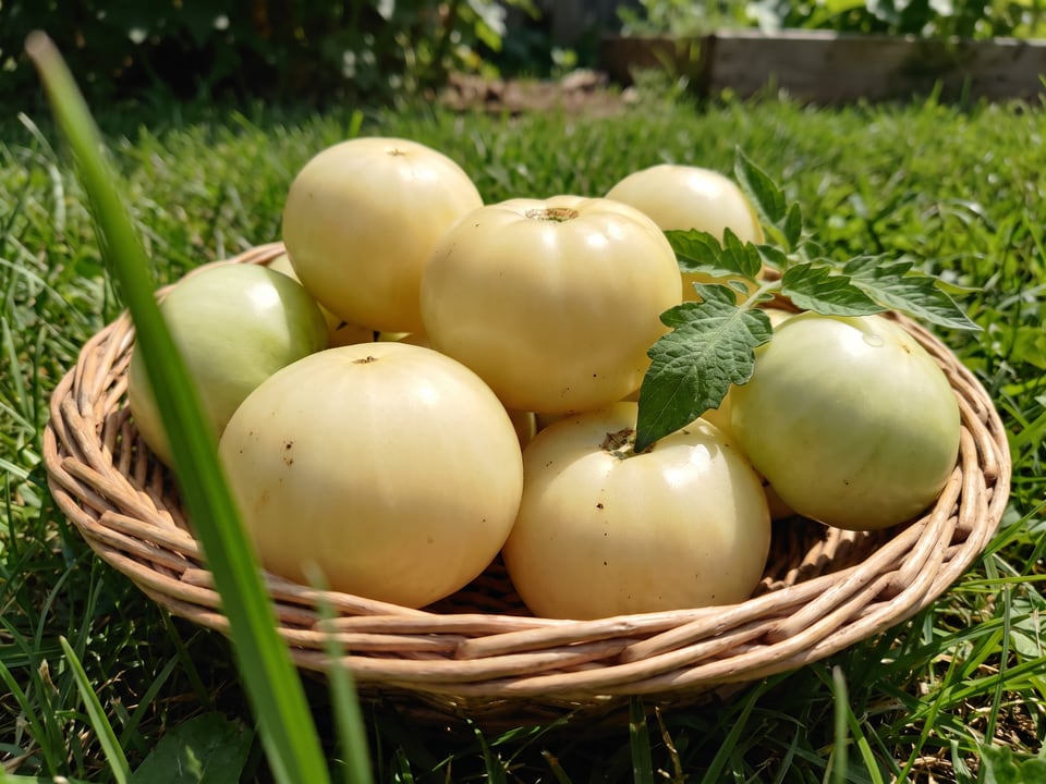 Freshly picked White Tomesol tomatoes
