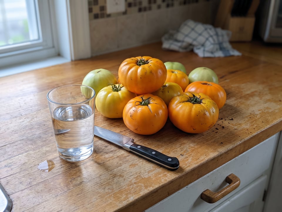 Freshly picked Yellow Brandywine tomatoes